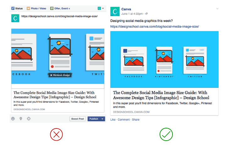 examples of optimized vs unoptimized social media image