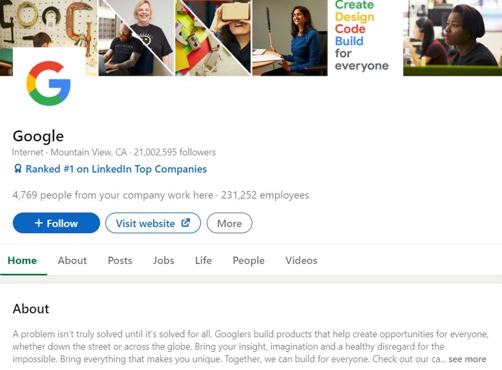 google linkedin page